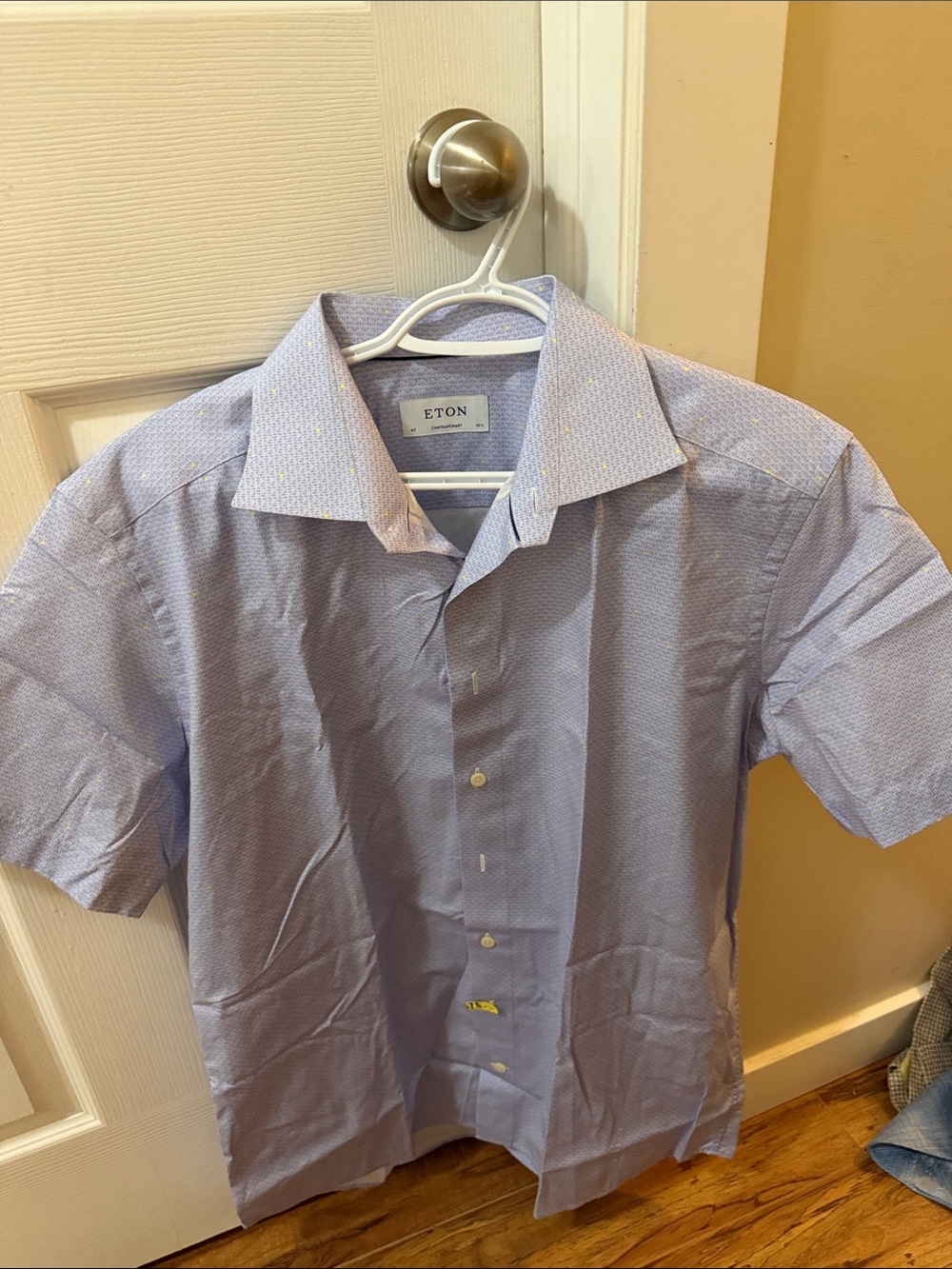 Eton Light Blue Short Sleeve Patterned Dress Shirt